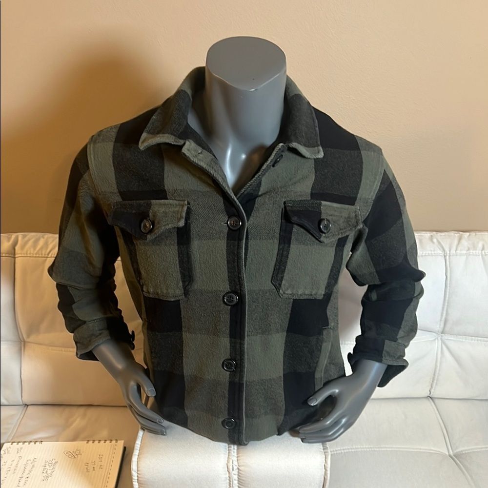 Lucky Brand Men’s Green & Black Flannel Shirt Jacket with Pockets Size Small
